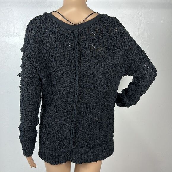 Free People Black V-neck Chunky Knit Popcorn Pullover Sweater Size XS - Picture 4 of 9
